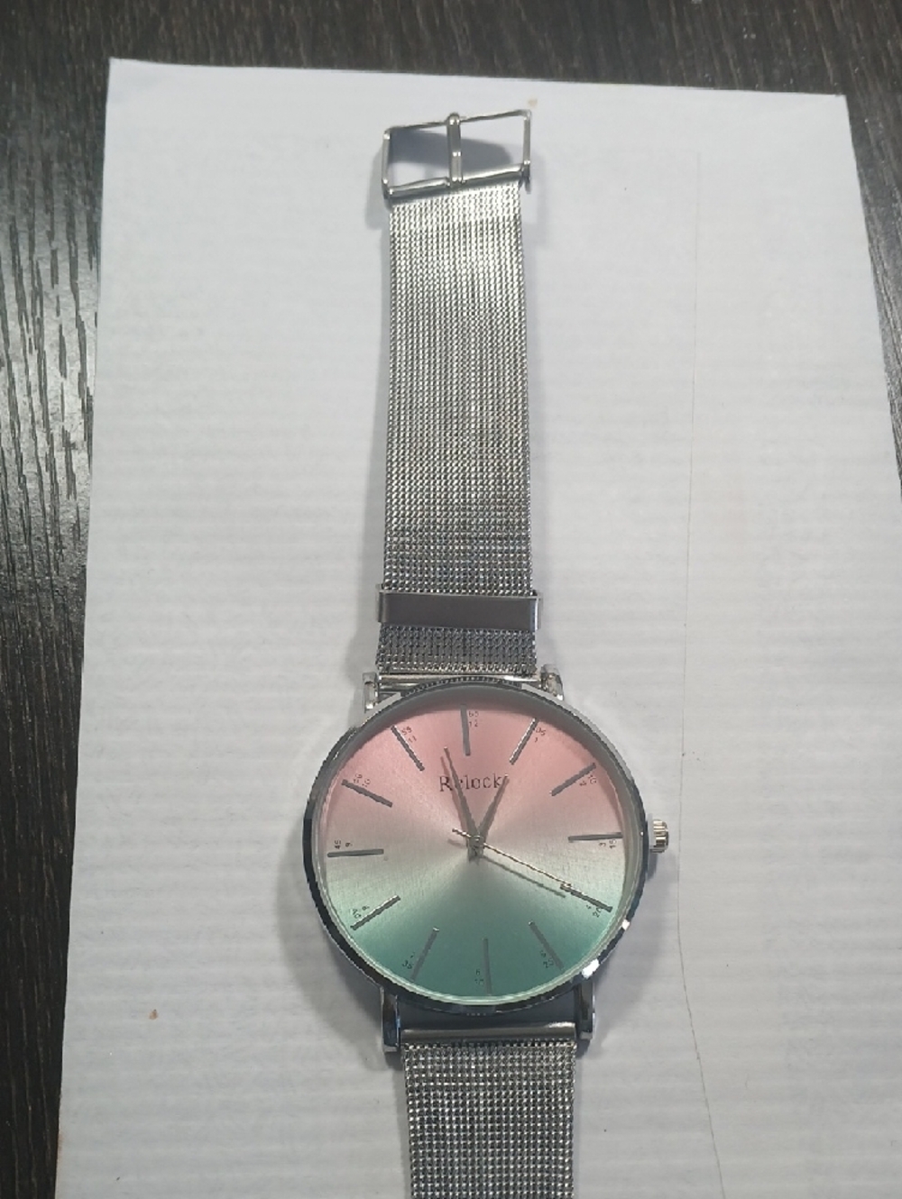 Iridescent Dial Silver Mesh Strap Watch - Picture 6 of 7